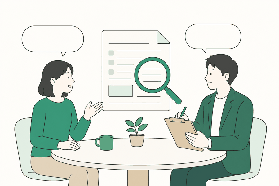 打ち合わせで課題を整理するイラスト