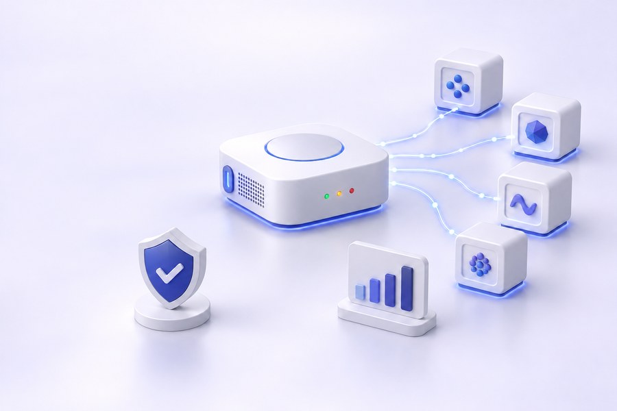 GridAPI Gateway — 中央の機器から複数の AI モデルへつながるイメージ