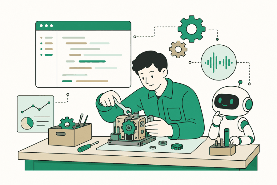 社内研究で技術を磨くエンジニアのイラスト