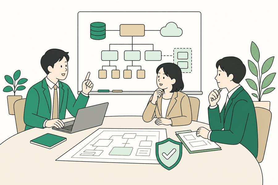 日本チーム — 要件定義・設計・プロジェクト管理のイラスト