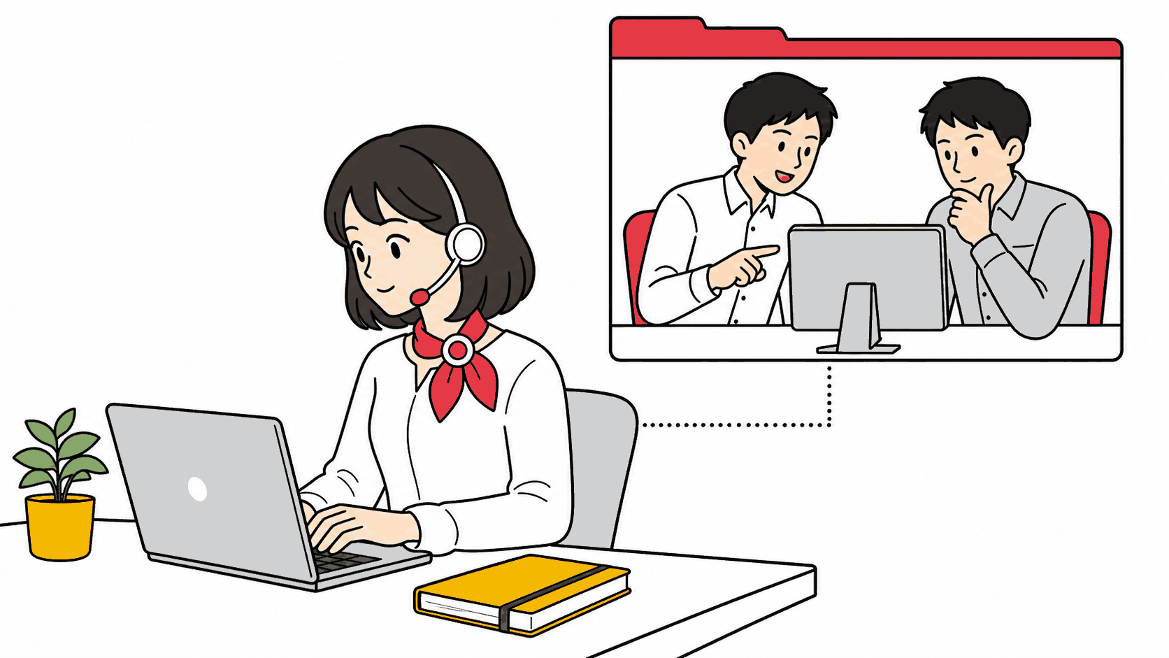 AI秘書のデスクワークを背後でエンジニアがサポートしている様子