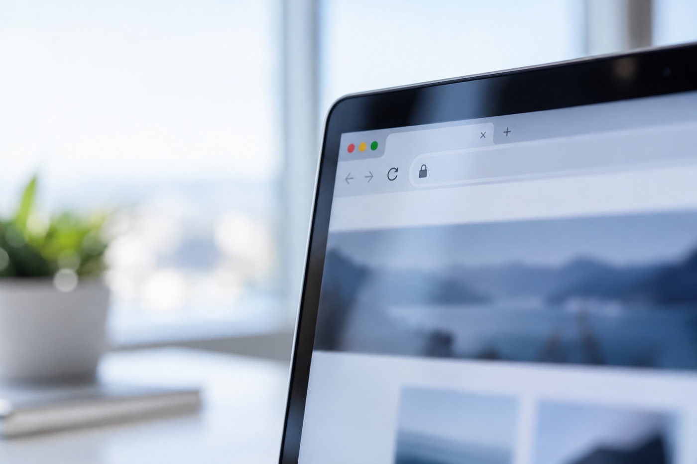 会社の Web サイトを開いたノートパソコンの画面
